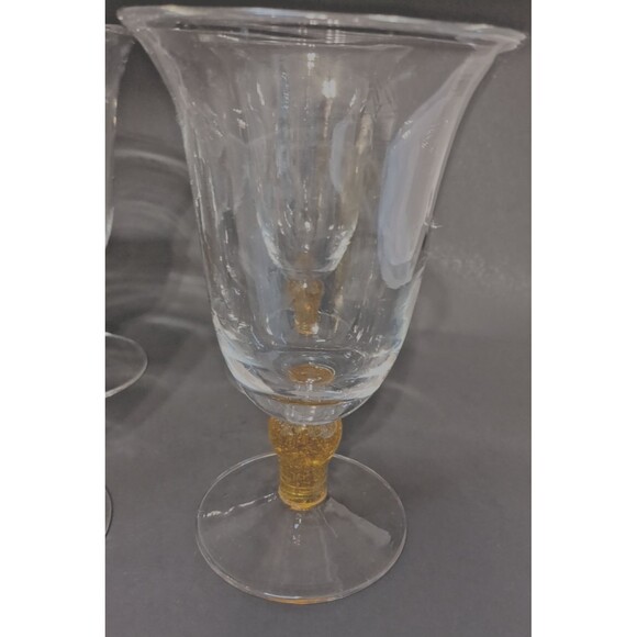 4  Vintage Hand Blown Wine w/Yellow  Bubble Glass Stem  7.5” Tall X 4.5”Wide - Picture 2 of 15